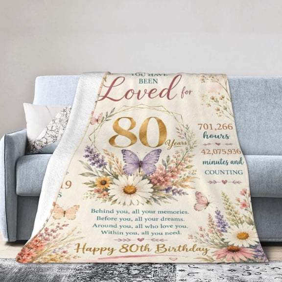 80th Birthday Floral Blanket Gift Throw Blanket Cozy Soft Meaningful Gift for Women Grandma Home Decor 50x40