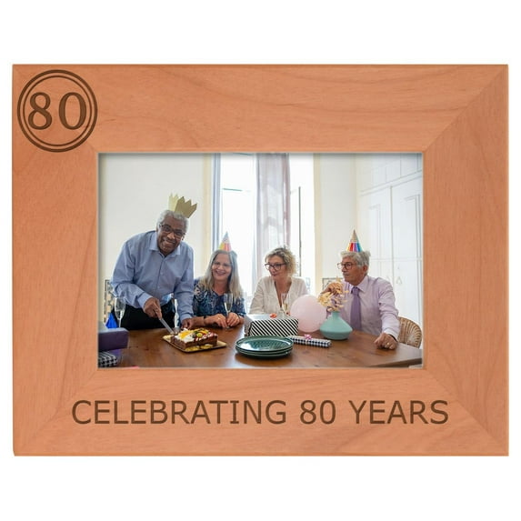 ThisWear 80th Birthday Gift Celebrating 80 Years Natural Wood Engraved 4x6 Landscape Picture Frame Wood