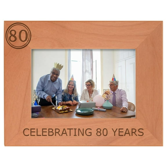 ThisWear 80th Birthday Gift Celebrating 80 Years Natural Wood Engraved 4x6 Landscape Picture Frame Wood