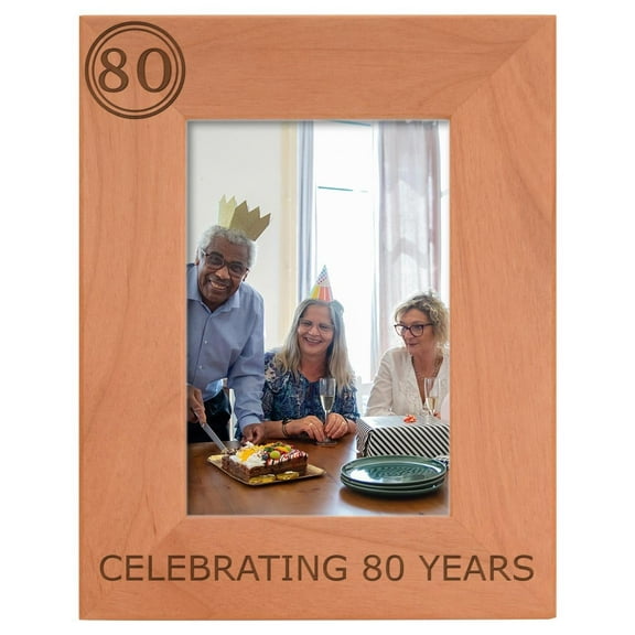 ThisWear 80th Birthday Gift Celebrating 80 Years Natural Wood Engraved 4x6 Portrait Picture Frame Wood
