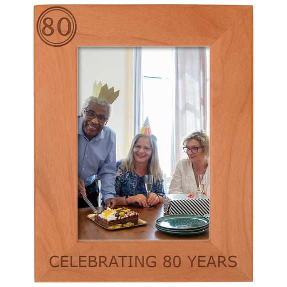 ThisWear 80th Birthday Gift Celebrating 80 Years Natural Wood Engraved 5x7 Portrait Picture Frame Wood