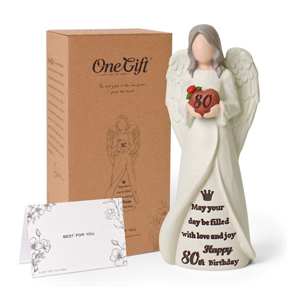 80th Birthday Gift for Woman - Hand-Painted Angel Figurine for Mom, Wife, Sister, Friend - 6.3 Inch Memorial Keepsake