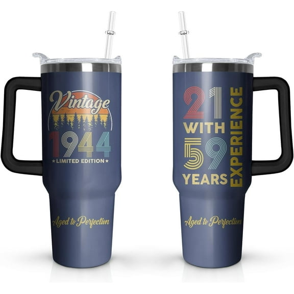 80th Birthday Gifts Cup, 40 Oz Stainless Steel Tumbler with Handle & Straw, 80 Year Old Birthday Gifts for Men Coffee Mug, 80th Birthday Decorations for Men, Happy 80th Birthday Gifts for Men