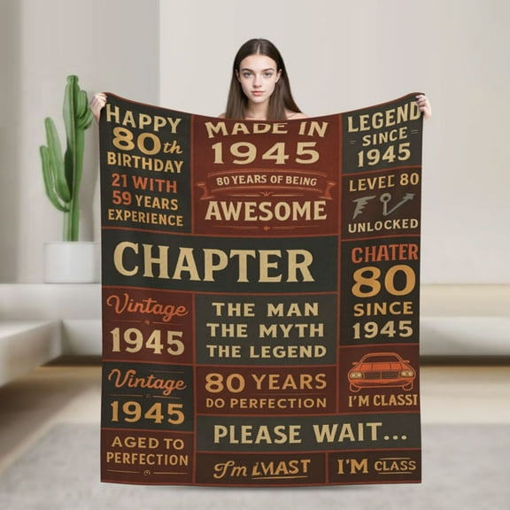 80th Birthday Gifts For Men Blanket , Happy 80th Birthday Gift Ideas, Gifts For 80-Year-Old, Gifts For Men Turning 80, Funny 80th Birthday Decorations, Unique Birthday Present 1945 Throw 50x40