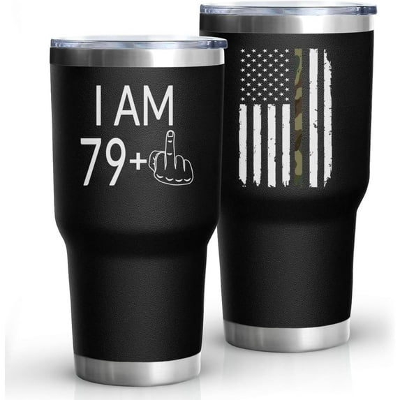 80th Birthday Gifts for Men Funny 79 Plus 1 Tumbler Coffee Mug 30 Oz Stainless Steel Insulated Cup with Lid and Straw Mens 80 Year Old Gag Birthday Gifts Idea for Dad Grandpa