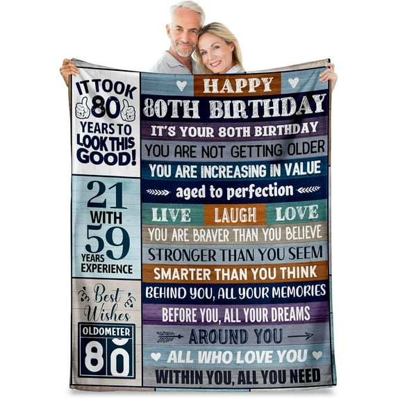 80th Birthday Gifts for Men Women, 80th Birthday Gift Ideas, Milestone 80th Birthday Decorations, Funny 80 Years Old Gift for Husband Wife Him Her Dad Mom, 80th Birthday Gifts Throw Blanket 50" x 60"