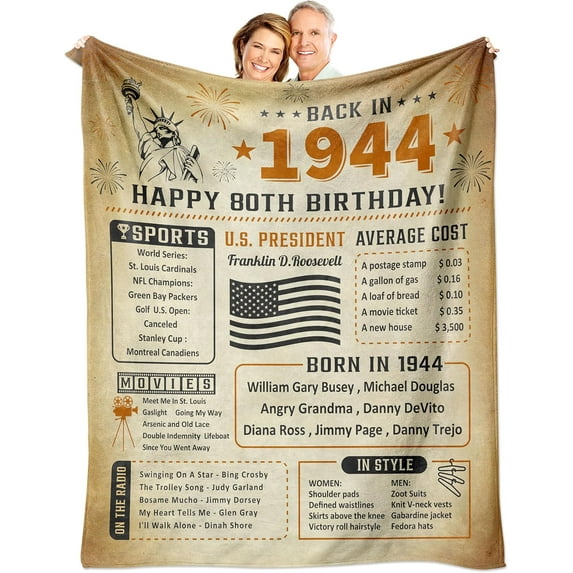 80th Birthday Gifts for Men Women, Happy 80th Birthday Decorations for Women Men, Best Gifts for 80 Year Old Woman, 80th Birthday Gift Ideas Gifts for Mom Dad Grandma Grandpa Throw Blanket 60x50 Inch