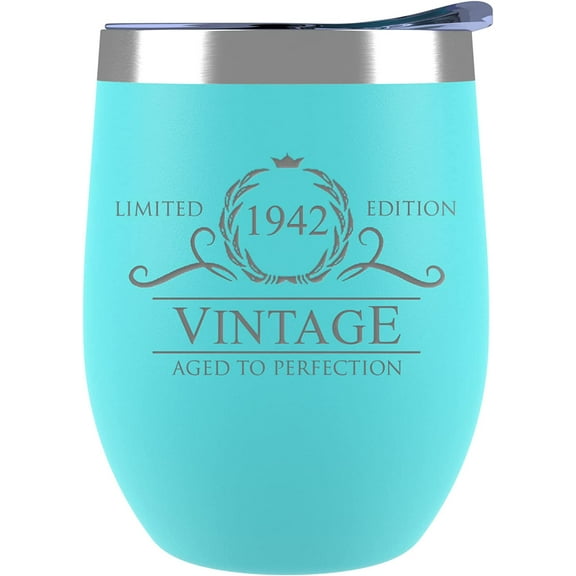 80th Birthday Gifts for Women - 1942 12 oz Mint Stemless Wine Tumbler - 80th Birthday Decorations for Women - Birthday Gifts for 80 Year Old Women Mom - Funny 80th Birthday Idea Presents for Women