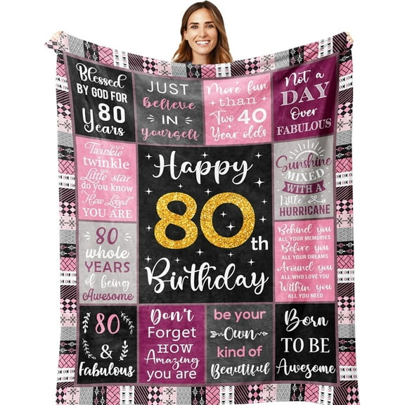 80th Birthday Gifts for Women, 80 Birthday Gift Blanket 60"X80", Best Gifts for 80 Year Old, 80th Birthday Decorations, 80 Year Old Bday Gifts for Women, Birthday Gifts for 80 Yr