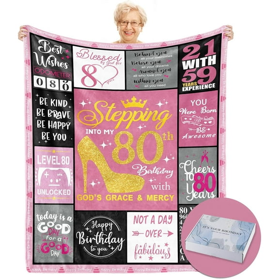 80th Birthday Gifts for Women, 80th Birthday Blanket with Gift Box, 80 Year Old Birthday Gifts for Women, 80 Birthday Gifts for Women, Birthday Gifts for 80 Year Old Woman