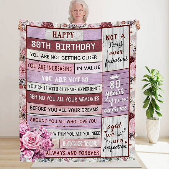 80th Birthday Gifts for Women, 80th Birthday Thrown Blanket 50" x 60", 80 Years Old Gifts Ideal for Him Her, 1943 Blanket Gift for Parents Wife Friends Bestie 80th Birthday Blanket Decorations
