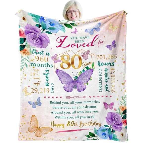 80th Birthday Gifts for Women, 80th Women Birthday Gift Ideas, Bday Present for Woman, 80 Year Old Woman Mom Sister Bday Present, Happy 80yr Female Bday Decorations Throw Blanket 50"X60"