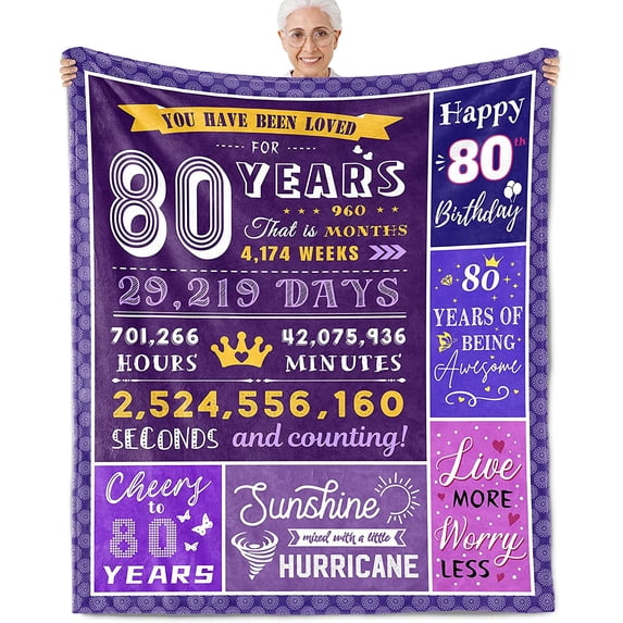 80th Birthday Gifts for Women Happy 80th Birthday Decorations for Women Best Gifts for 80 Year Old Woman 90th Birthday Gift Ideas Gifts for Mom Grandma Throw Blanket 60x50 Inch
