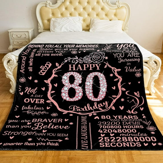 80th Birthday Gifts for Women - Happy 80th Birthday Gift Ideas - 80 Year Old Gifts for Grandma Nana Wife Mom - Flannel Fleece Soft Throw Blanket for Bed Sofa