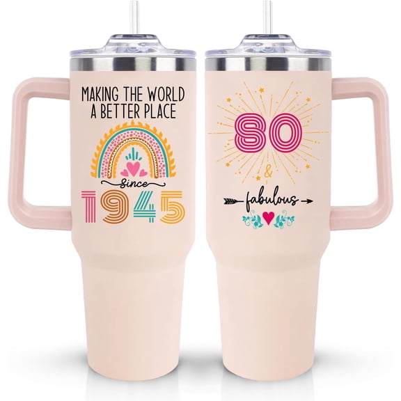 80th Birthday Gifts for Women Her, Unique Cute 1945 80 th Birthday Gift 40oz Tumbler for Woman Turning 80 Year Old Grandma Mom Mother Wife Aunt Auntie Sisters Friend Coffee Mug