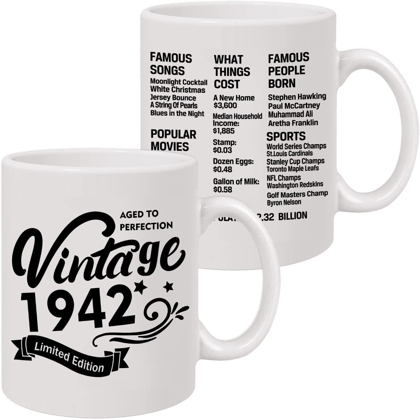 80th Birthday Mug - "80 Years Old" Novelty Coffee Mug Gift For 1942 Birthday Men Or Women