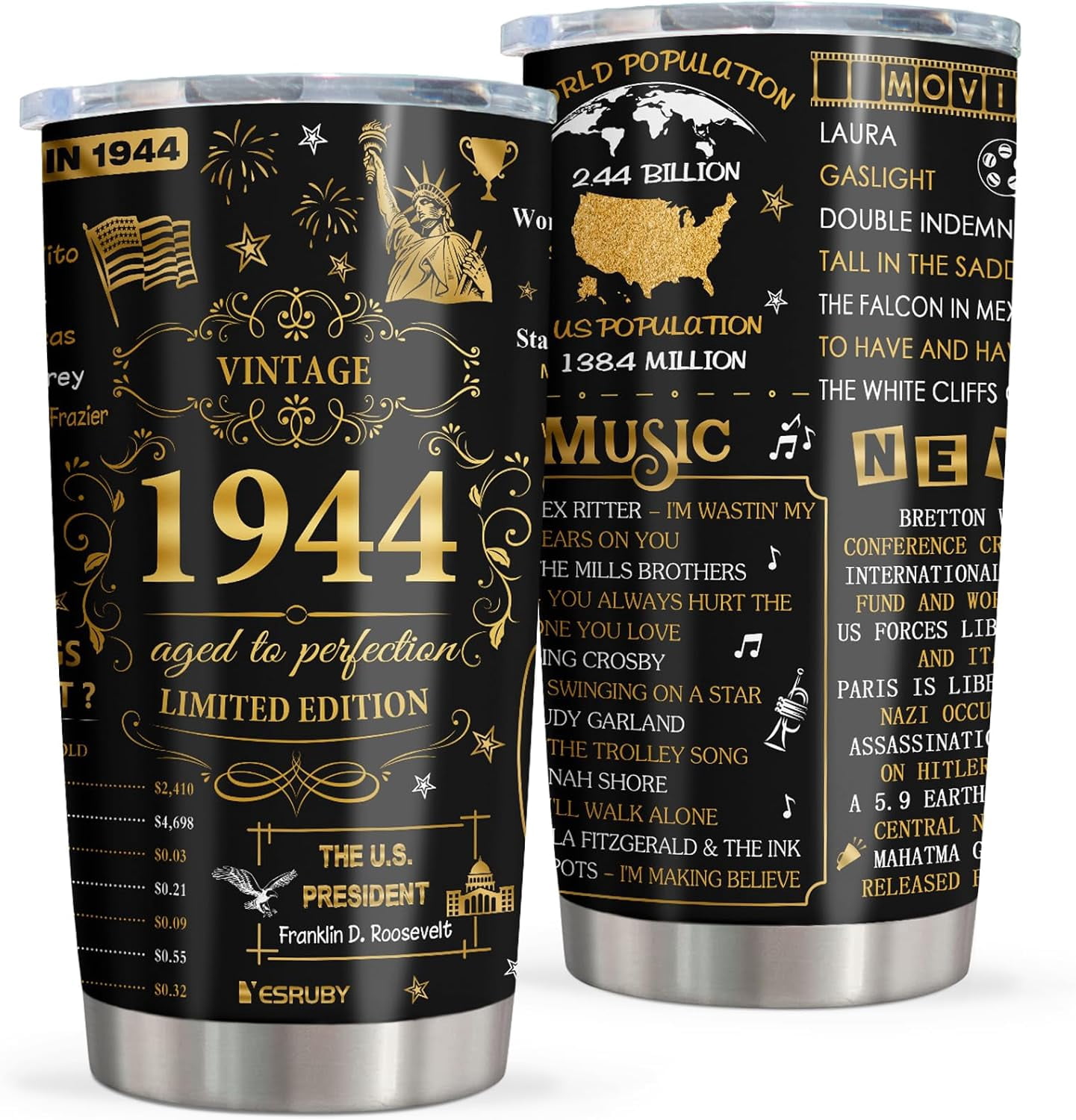 80th Birthday Gifts For Women Men, 1944 Tumbler 20oz, Gifts For Older Women Men Over 80, Birthday Gift For 80 Year Old Woman Man, Gifts For Elderly Over 80, 80th Birthday Decorations Cup (1pc)