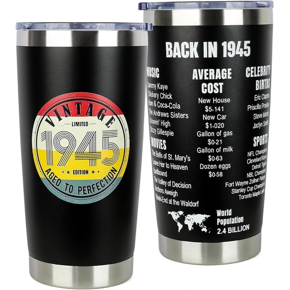 80th Birthday Gifts for Women Men - 1945 80th Birthday Decorations Gifts Ideas for Her Him - 80 Year Old Birthday Gift for Men Women Turning 80 Gift Ideas - 20oz Stainless Steel Tumbler