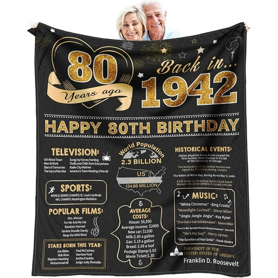 80th Birthday Gifts for Women or Men - Best Gifts for 80 Year Old Woman - 80 Year Old Birthday Gifts for Men - 80th Birthday Gifts Throw Blanket 60 x 50 Inch - 1942 Birthday Gifts for Women