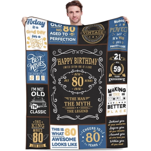 80th Birthday Gifts for Men, 1946 80 Year Old Blanket 40"x50", Retirement Christmas Fathers Day Birthday Gifts for Him Dad Papa Grandpa Husband Uncle
