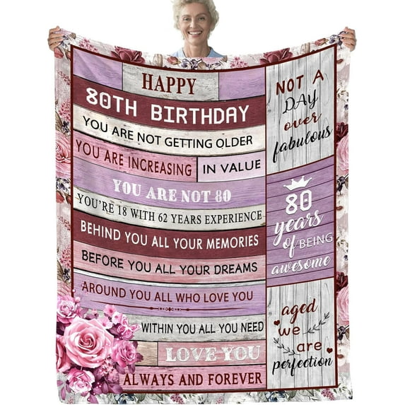 80th Birthday Gifts for Women 1944, Happy 80th Birthday Gift Ideas Decorations, Happy 80th Birthday Blanket Soft, Birthday Blanket for Women (50x60