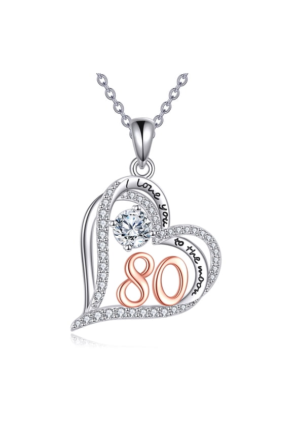80th Birthday Gifts for Women Sterling Silver Heart Moissanite Diamond Necklace Mothers Day Christmas Jewelry Gifts for Mother Grandma Nana (80)