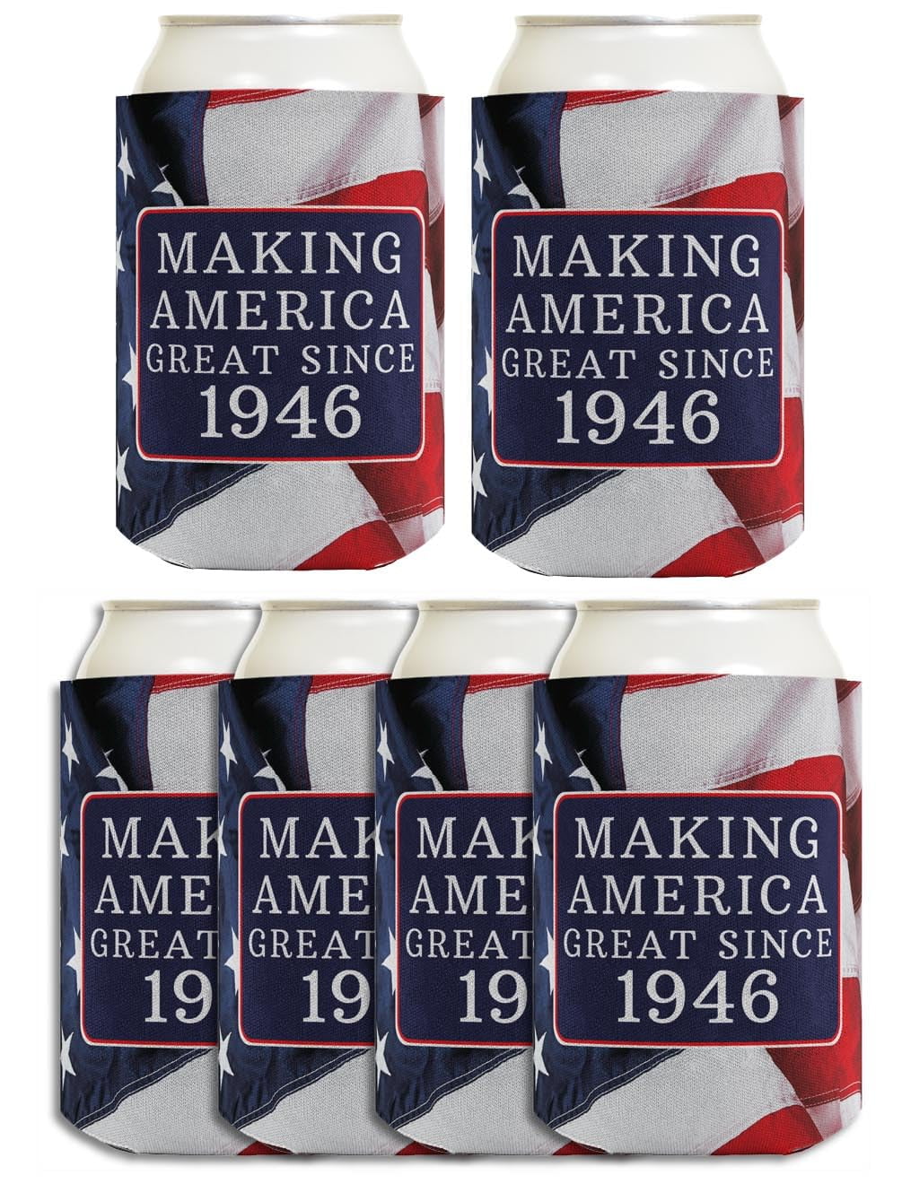 80th Birthday Party Adult Favors Making America Great Since 1946 6-pack Can Coolies Drink Coolers
