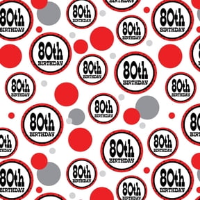 80th Eightieth Birthday Red Black Polka Dots Premium Gift Wrap Wrapping Paper Roll Pattern
