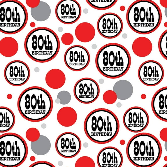 80th Eightieth Birthday Red Black Polka Dots Premium Gift Wrap Wrapping Paper Roll Pattern