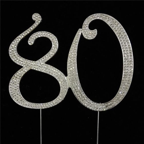 80th Rhinestone Cake Topper - Silver