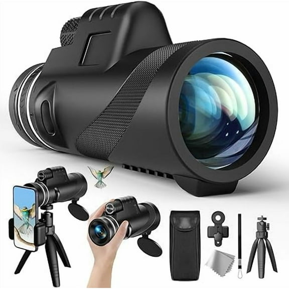 80x100 HD Monocular Telescope High Powered for Adults with Smartphone Adapter, High Powered Monocular Scope with Clear Low Light Vision for Star Watching, Bird Watching, Hiking, Concert