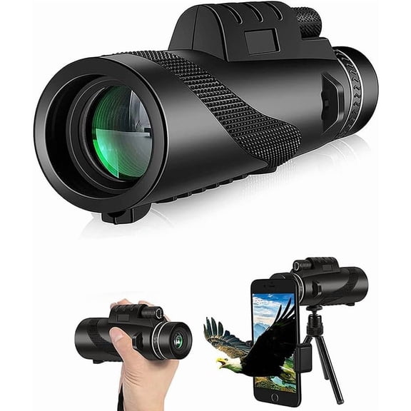 80x100 HD Monocular Telescope with Smartphone Adapter & Mini Tripod, for Bird Watching, Hunting, Camping, Concert & Outdoor Sightseeing