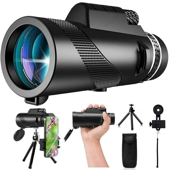 Bwrethay Monocular Telescope 80x100 High Power with Smartphone Adapter Tripod, Monoculars with BAK4 Prism & FMC Lens for Bird Watching Hunting-Black