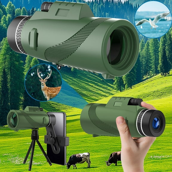 80x100 Monocular Telescope - 5.5 x 1.9 x 1.5in, 40x HD High Power with Smartphone Adapter & Tripod for Outdoor, Hunting, Bird Watching(Green)