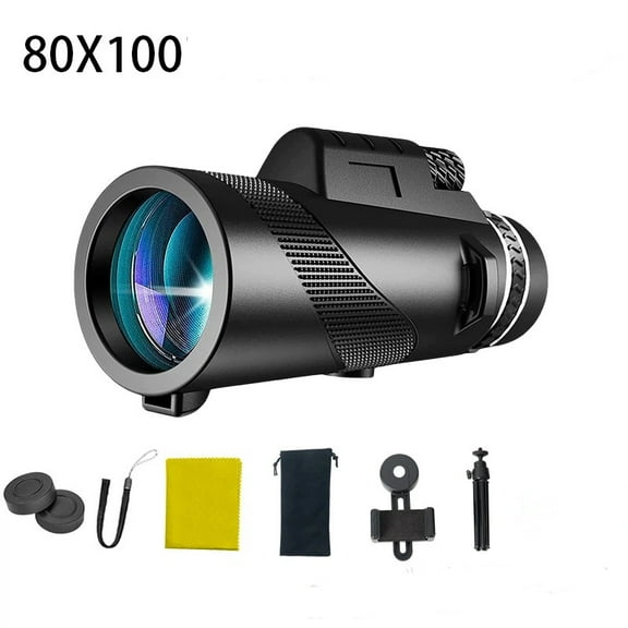 80x100 Monocular-Telescope Low Night Vision Monoculars High Definition for Adults High Powered with Smartphone Adapter Monocular Telescope 15.5*5.5cm)