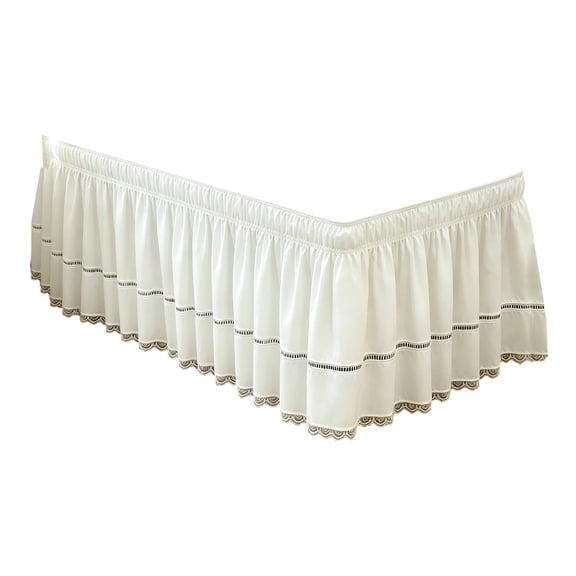 80x39x25 inches Wrap Around Ruffled Lace Bed Skirt, Elastic Adjustable Dust Ruffle, Easy Install Bed Frame Cover, Machine Washable