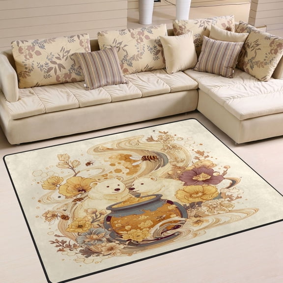 80x58in Area Rug Machine Washable Floor Mats Skid-Resistant Backing Carpet for Home Kitchen Bedroom Bears Are Eating Honey