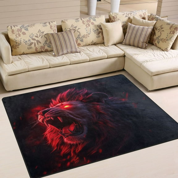 80x58in Area Rug for Living Room Non-Slip Carpet Soft and Washable Floor Mat for Home Comfort An Angry Roaring Lion