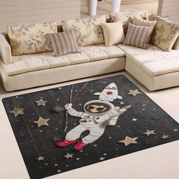 80x58in Area Rug for Living Room Non-Slip Carpet Soft and Washable Floor Mat for Home Comfort An Astronaut