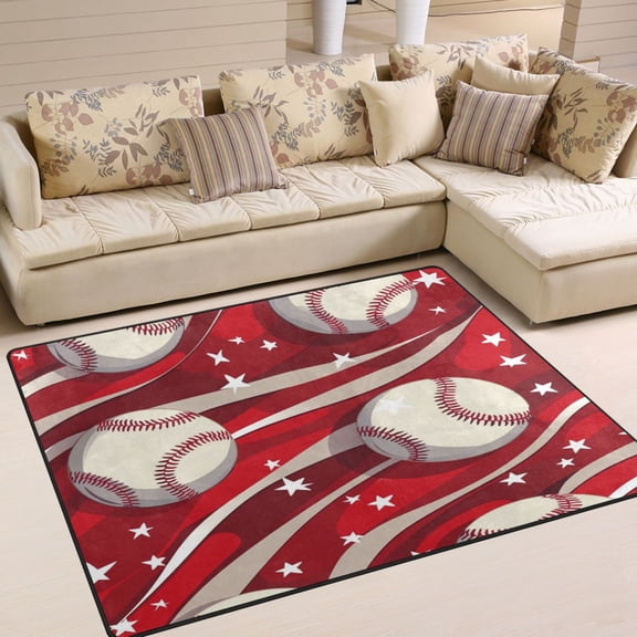 80x58in Area Rug for Living Room Non-Slip Carpet Soft and Washable Floor Mat for Home Comfort Baseball Pattern