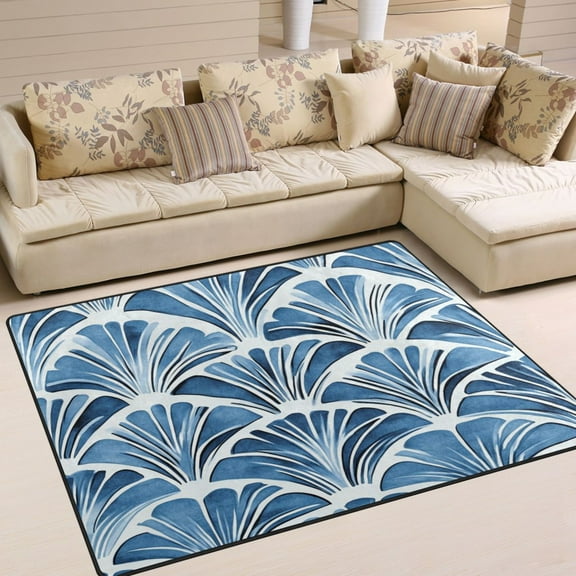 80x58in Area Rug for Living Room Non-Slip Carpet Soft and Washable Floor Mat for Home Comfort Blue Deco-inspired Pattern