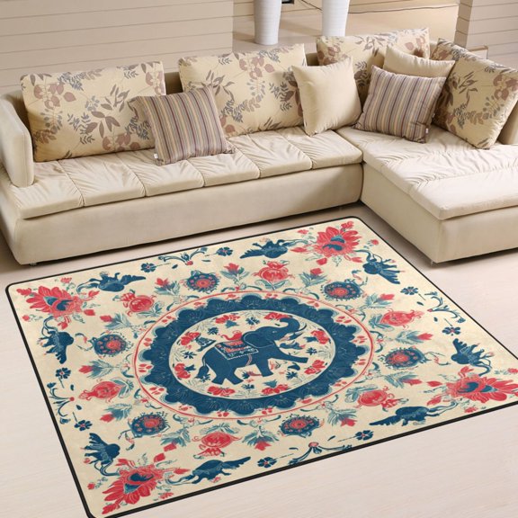 80x58in Area Rug for Living Room Non-Slip Carpet Soft and Washable Floor Mat for Home Comfort Blue and Red Tibetan Pattern
