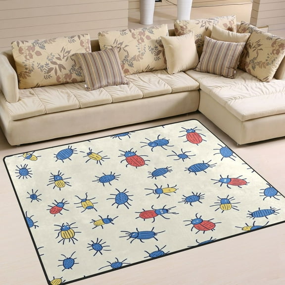 80x58in Area Rug for Living Room Non-Slip Carpet Soft and Washable Floor Mat for Home Comfort Cartoon Bugs