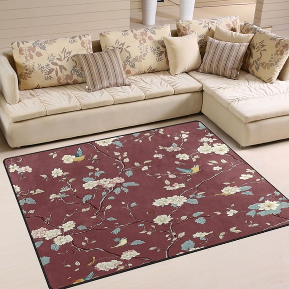 80x58in Area Rug for Living Room Non-Slip Carpet Soft and Washable Floor Mat for Home Comfort Chinoiserie-inspired Wallpaper Pattern