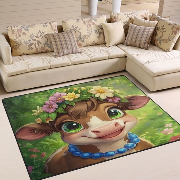 80x58in Area Rug for Living Room Non-Slip Carpet Soft and Washable Floor Mat for Home Comfort Cows with Smiles on Faces