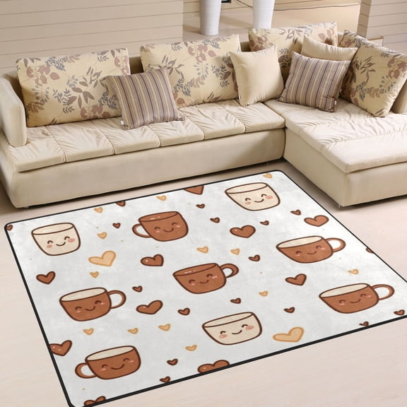 80x58in Area Rug for Living Room Non-Slip Carpet Soft and Washable Floor Mat for Home Comfort Cute Coffee Cup Pattern