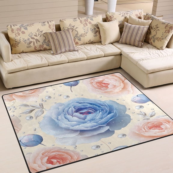 80x58in Area Rug for Living Room Non-Slip Carpet Soft and Washable Floor Mat for Home Comfort Glittering Peonies