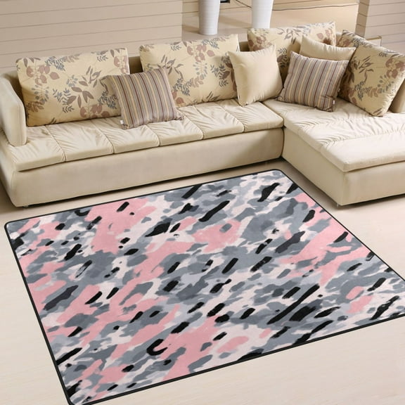 80x58in Area Rug for Living Room Non-Slip Carpet Soft and Washable Floor Mat for Home Comfort Gray and Pink Pattern