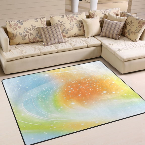 80x58in Area Rug for Living Room Non-Slip Carpet Soft and Washable Floor Mat for Home Comfort Orange and Blue Fine Flash