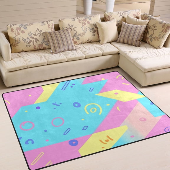 80x58in Area Rug for Living Room Non-Slip Carpet Soft and Washable Floor Mat for Home Comfort Pink and Blue Graphics Background